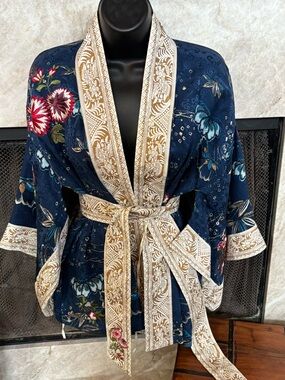 SOMA Silk Kimono Jacket | Embroidered Floral Wrap | Luxe Boho Chic Robe